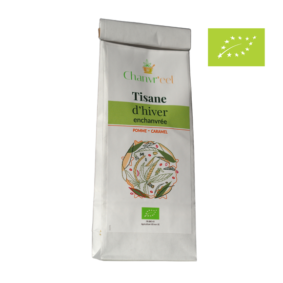 paquet de la tisane enchanvrée d'hiver pomme caramale chanvre Chanvr'eel