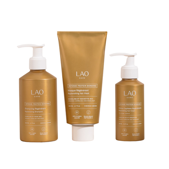 Cure régénérante Lao Care à la protéine de caméline Chanvr'eel trio de produits : shampoing, masque et crème